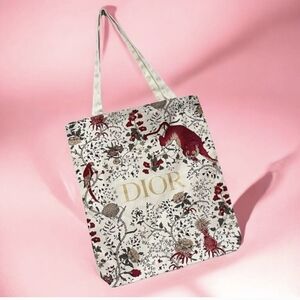 NWT  Dior Floral Canvas Tote Bag - Cream and Red